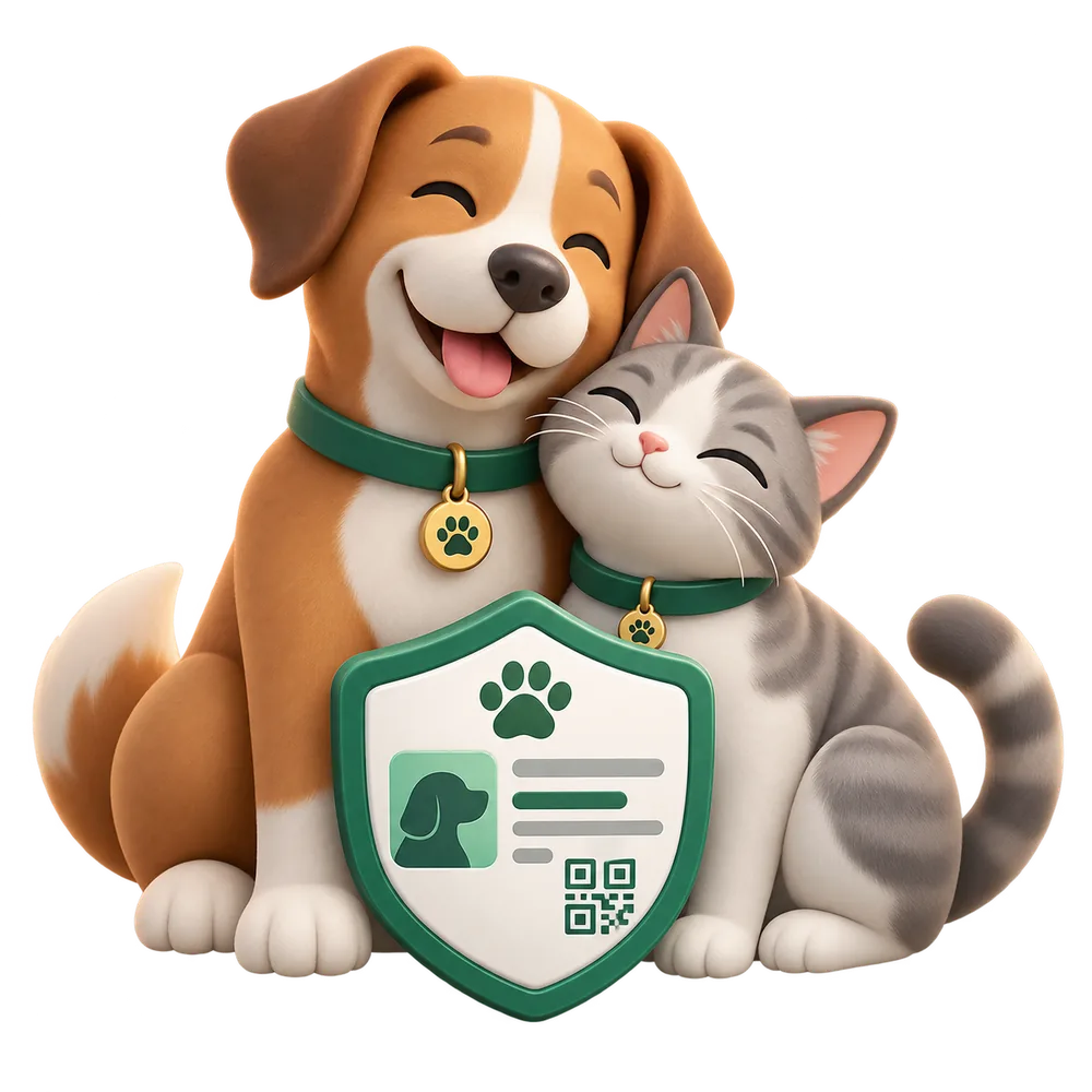 Cane e gatto con scudo CIE — carta d'identità digitale My Furry Buddy